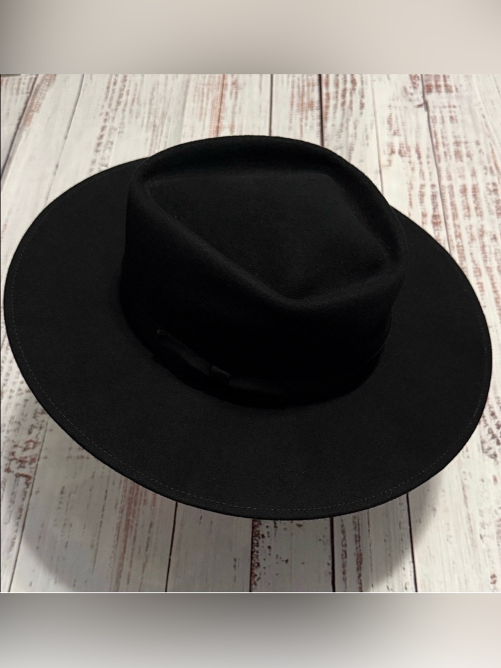 Wander Black Wool Wide-Brim Fedora Hat Medium‎ NWT